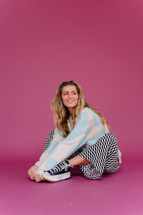 Happy Daze Smiley Sweater // Blue